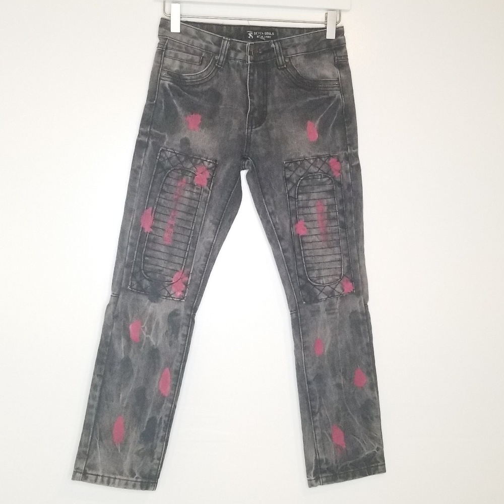 Seven Souls Patch Moto Painted Jeans